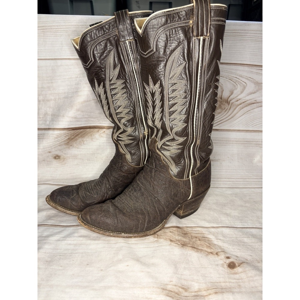 Vintage M.L. Leddy Full Quill Ostrich Cowboy Boots Brown Mens 9 9.5 Handmade